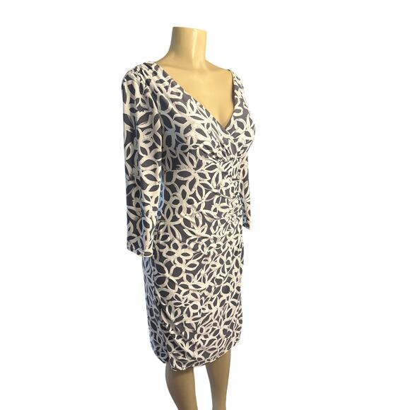 Women 8 Lauren by Ralph Lauren Surplicee Wrap Dress Gray Floral White Print - Picture 1 of 7